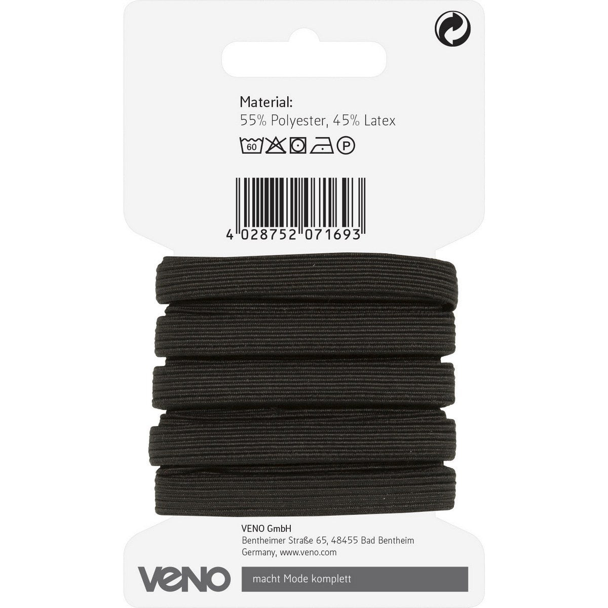 Super-Elastik-Gummiband 8mm schwarz – extra dehnbares, weiches Elastikband für Bekleidung.